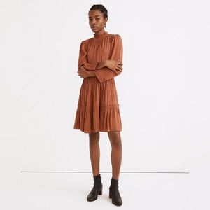 Madewell Mockneck Ruffle-Hem Mini Dress in Cheetah Jacquard